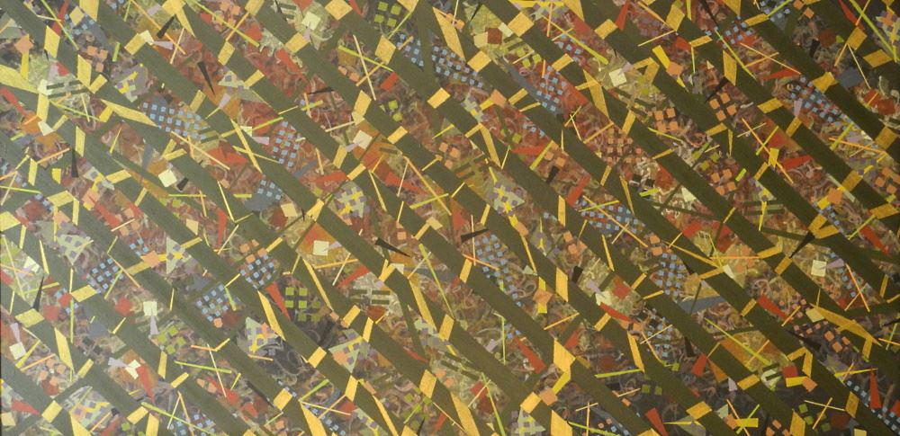 Acrylic on Canvas Signed Byron Johnstad 2010 Verso, 24" x 48", "Fabric of the Universe".: Acrylic on Canvas Signed Byron Johnstad 2010 Verso, 24" x 48", "Fabric of the Universe".