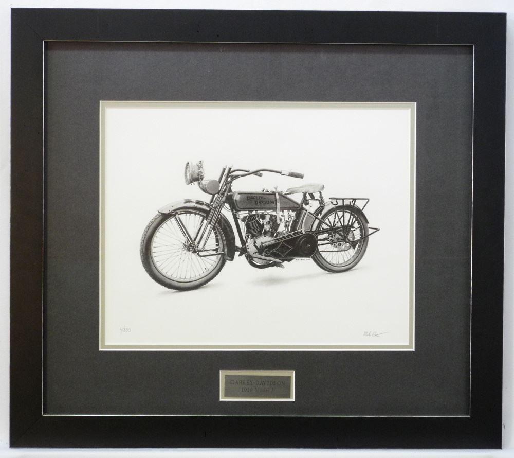 Limited Edition Print Signed Mike Bruce, 10 1/2" x 13 1/2", "Harley Davidson 1919 Model J", 4/ (1 of 3)