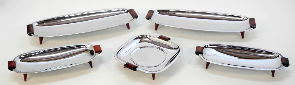 5 Pieces of Glo Hill "Gourmates" Chrome & Bakelite Serving Items, Largest 15" Wide. (1 of 1)