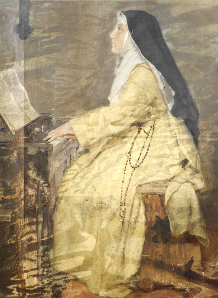 Oil on Canvas Signed Tesio G. (Giacinto), 31 1/2" x 21 1/2", "Nun Playing Organ".: Oil on Canvas Signed Tesio G. (Giacinto), 31 1/2" x 21 1/2", "Nun Playing Organ".