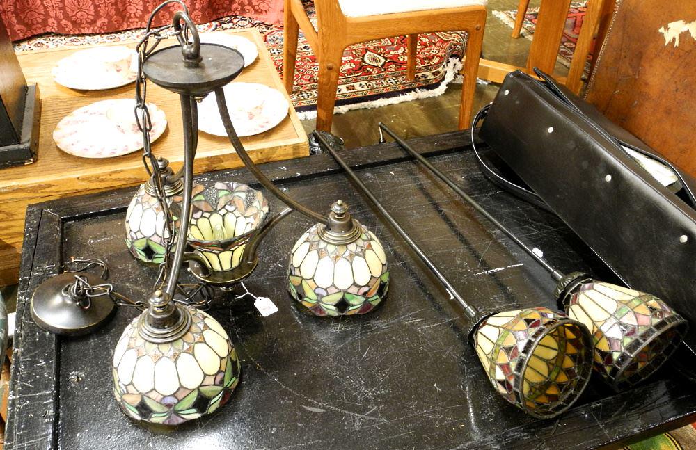 3 Quoizel Stained Glass Light Fixtures: 2 Single Light, 1 Multi Light. (1 of 3)