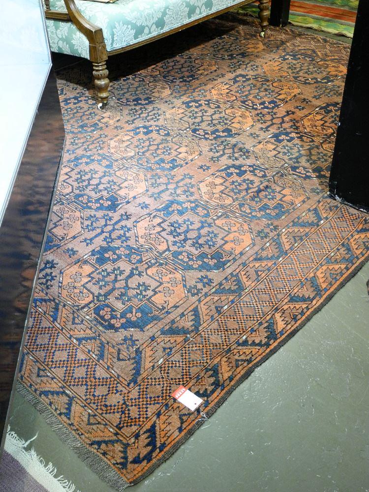 Hand Knotted Afghan Carpet, Approximately 9' x 6'7", As Found. (1 of 3)