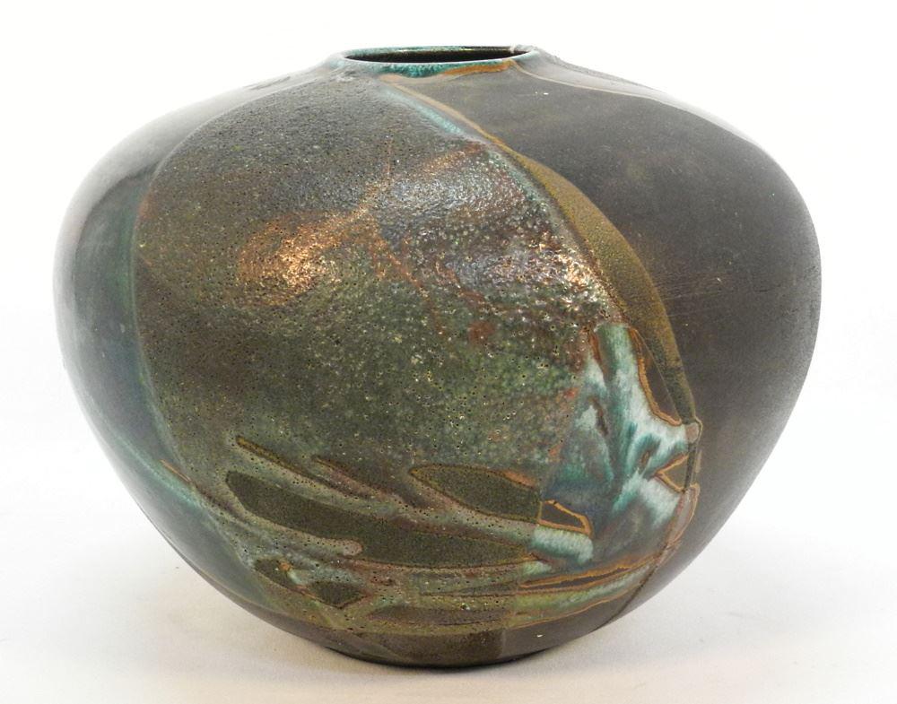 Raku Vase Signed (Tony) Evans, 10 1/4" High. (1 of 3)