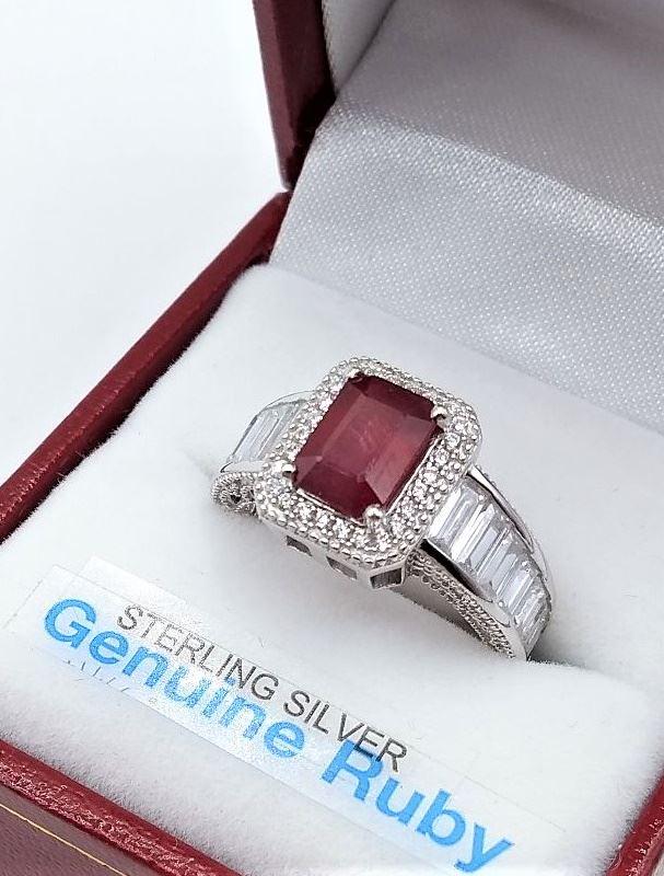 Sterling Silver / Ruby & CZ Ring, Size 8 3/4. (1 of 4)
