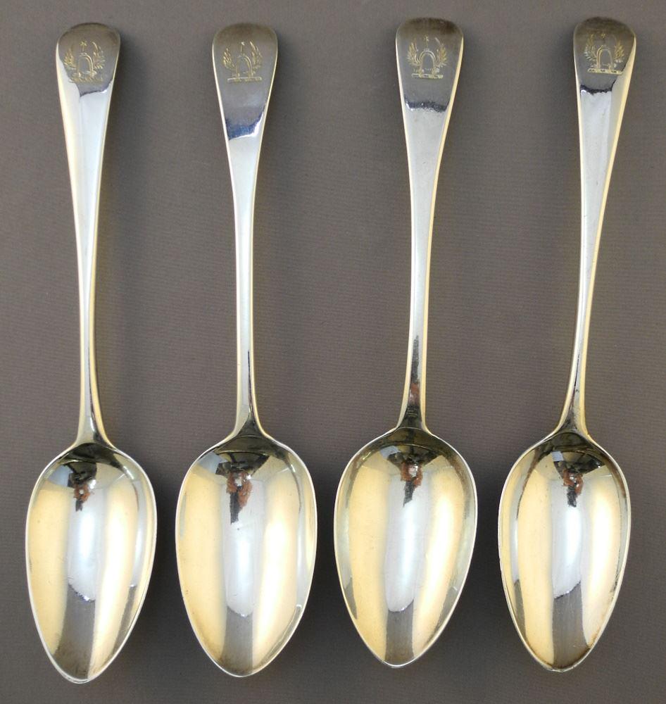 4 Various Georgian Hallmarked Silver Table Spoons, London, 266 grams, 8 7/8" Long (1 of 3)