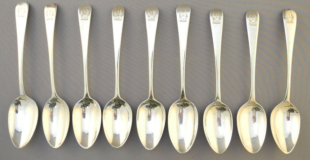 9 Various Georgian Hallmarked Silver Dessert Spoons, 294 Grams, 7" Long. (1 of 5)