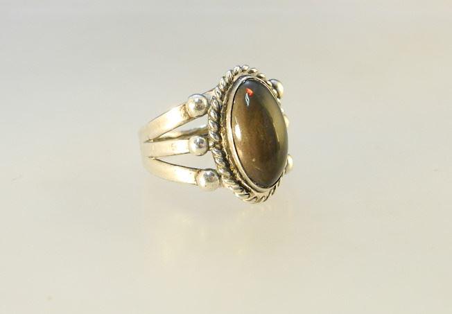 Navajo Unmarked Silver & Opal Ring, Size 5 1/2. (1 of 4)