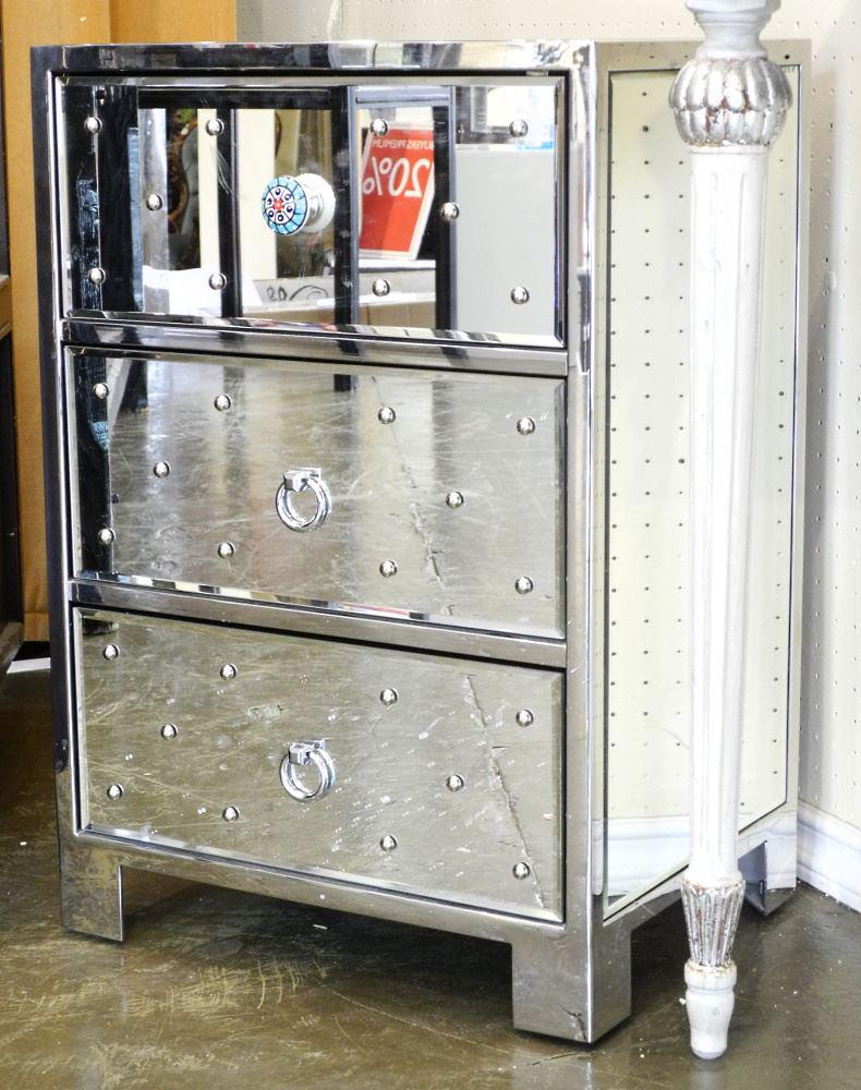 Pair of Petite Mirrored 3 Drawer Chests, 26 1/4" High. (1 of 4)