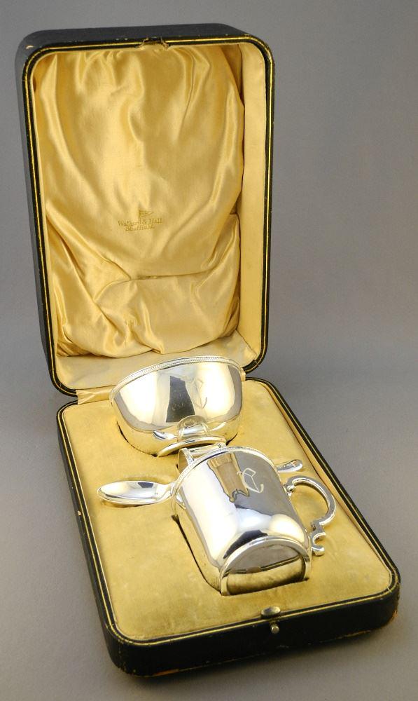 Antique Sterling Silver Christening Set, Monogrammed C, in Box, Bowl 3 3/4"D, 239 Grams. (1 of 6)