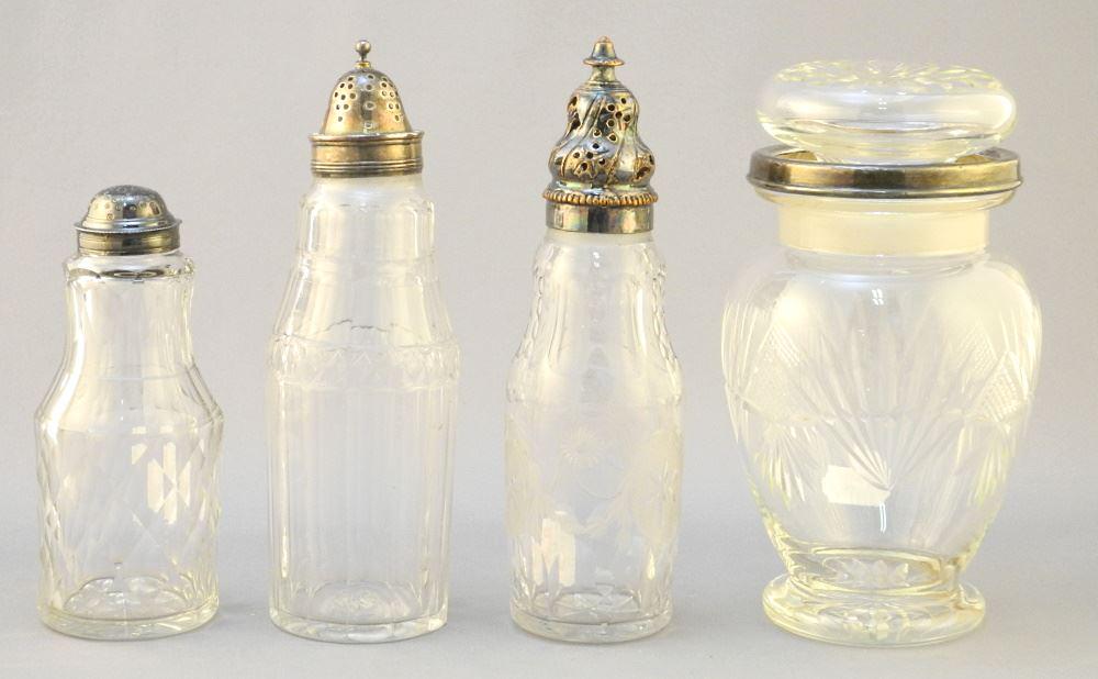 4 Silver & Silver Plate Mounted Glass & Crystal Cruet Bottles, 4 7/8" - 6 1/4" High. (1 of 1)