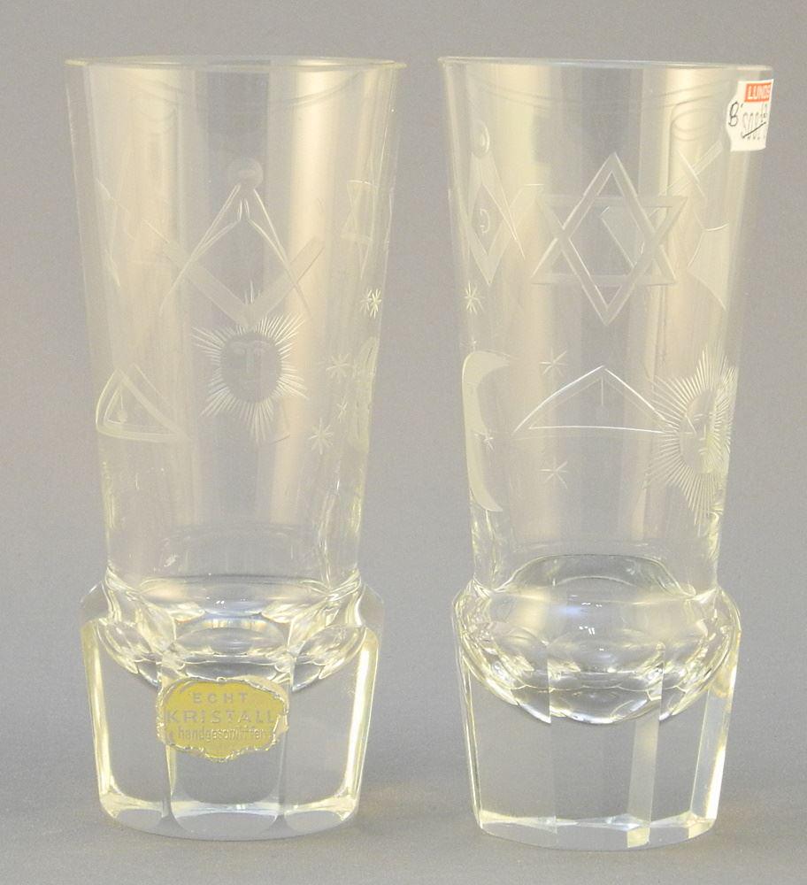 2 German Crystal Masonic Goblets. (1 of 2)