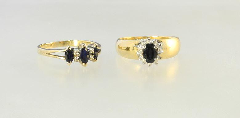 2 Sapphire & Diamond Rings: 14K, 4.52 Grams & 10K, 1.97 Grams. (1 of 5)