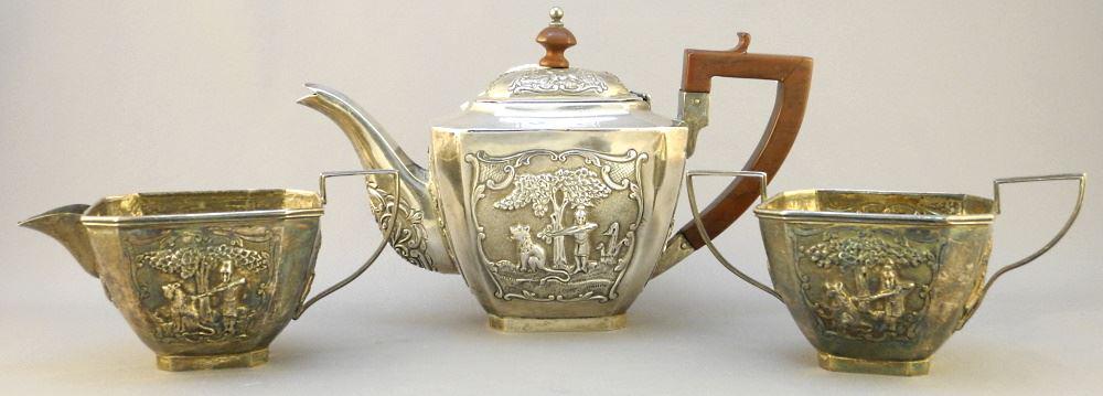 Indian Silver Tea Set Marked Bapalal & Co., Pot 9 1/4" Length, 620 Grams. (1 of 5)