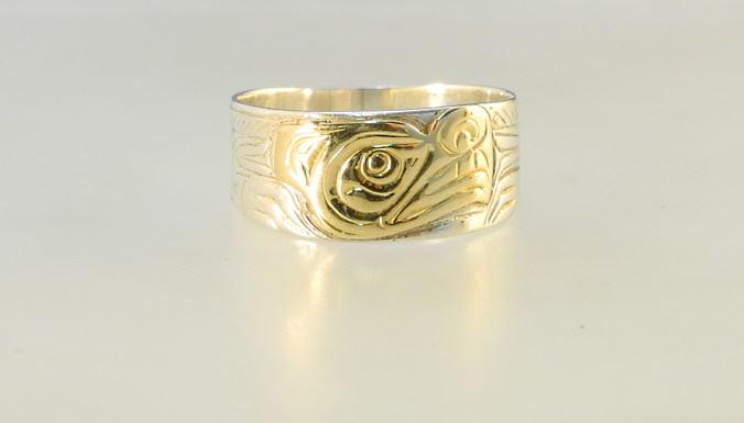 Kwagiulth Silver & Gold Ring Monogrammed RYS, Size 12 3/4". (1 of 3)
