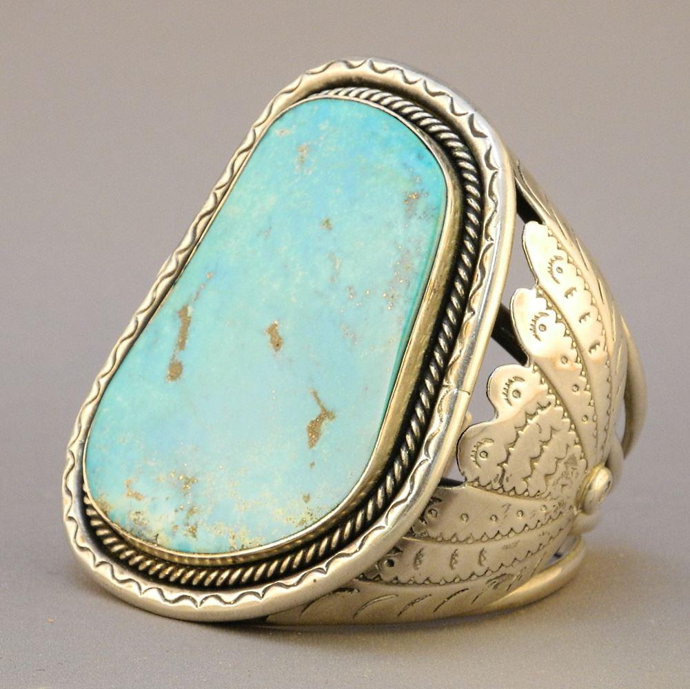Navajo Silver & Turquoise Cuff Bracelet, 2 7/8" High. (1 of 3)