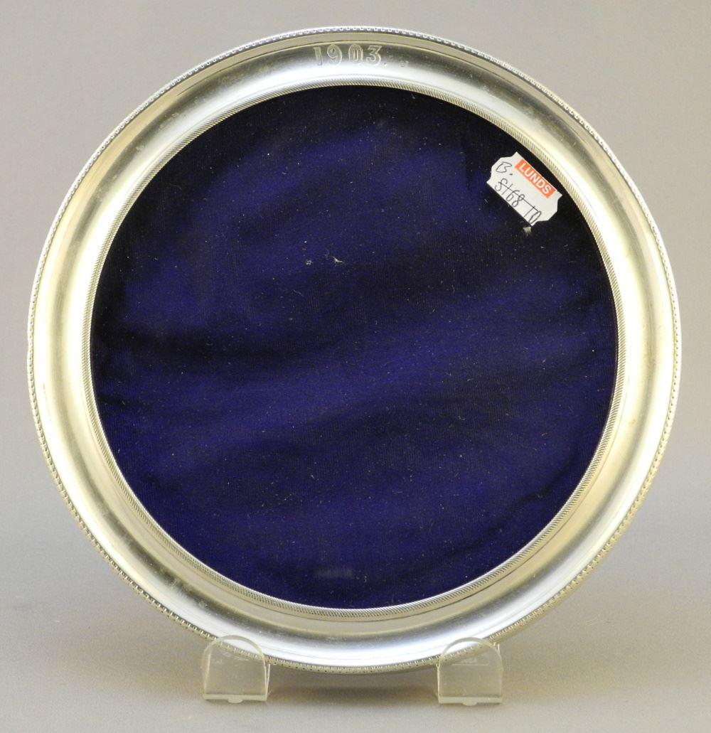 Hallmarked Silver Round Photo Frame, 7" Diameter, Dated 1903.: Hallmarked Silver Round Photo Frame, 7" Diameter, Dated 1903.