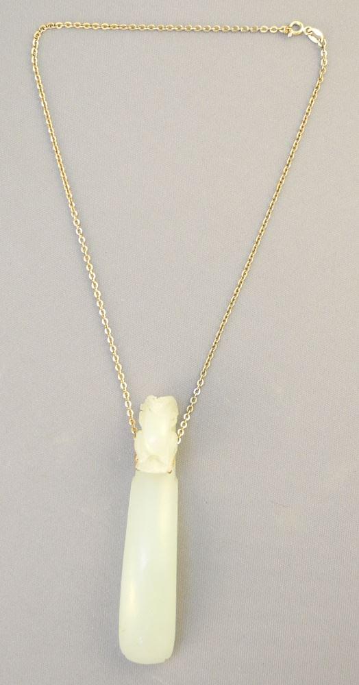 Jade Belt Hook (3 1/8"H) on 18K Yellow Gold Chain, 14 1/2" Length. (1 of 5)