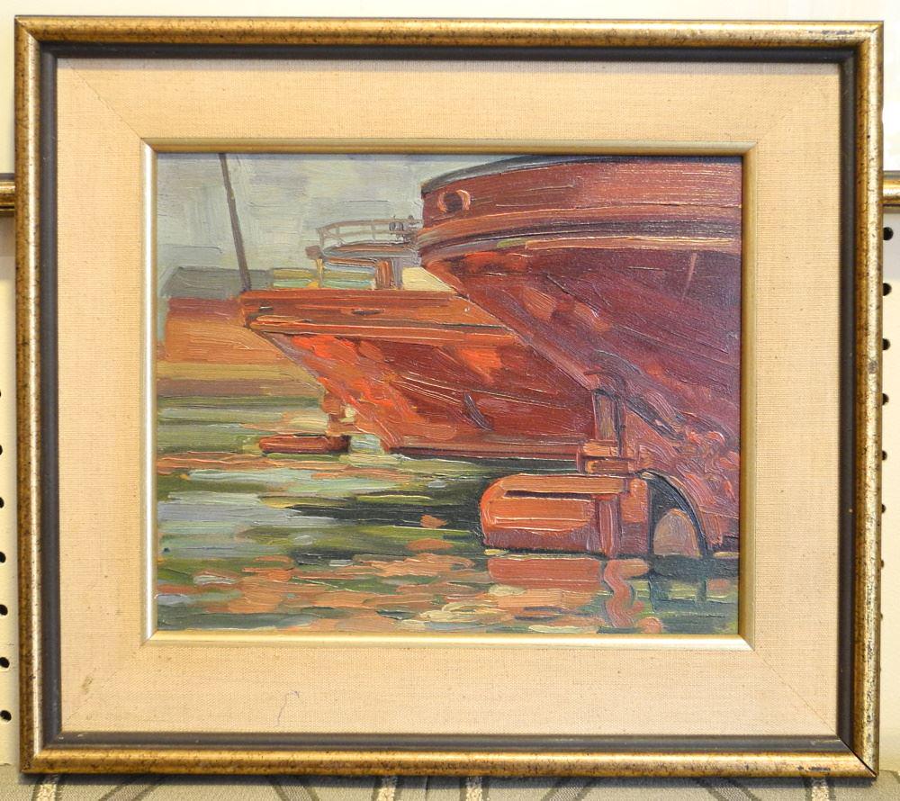 Unsigned Oil Painting on Panel, 8 1/2" x 10 1/4", "Rudders". (1 of 1)