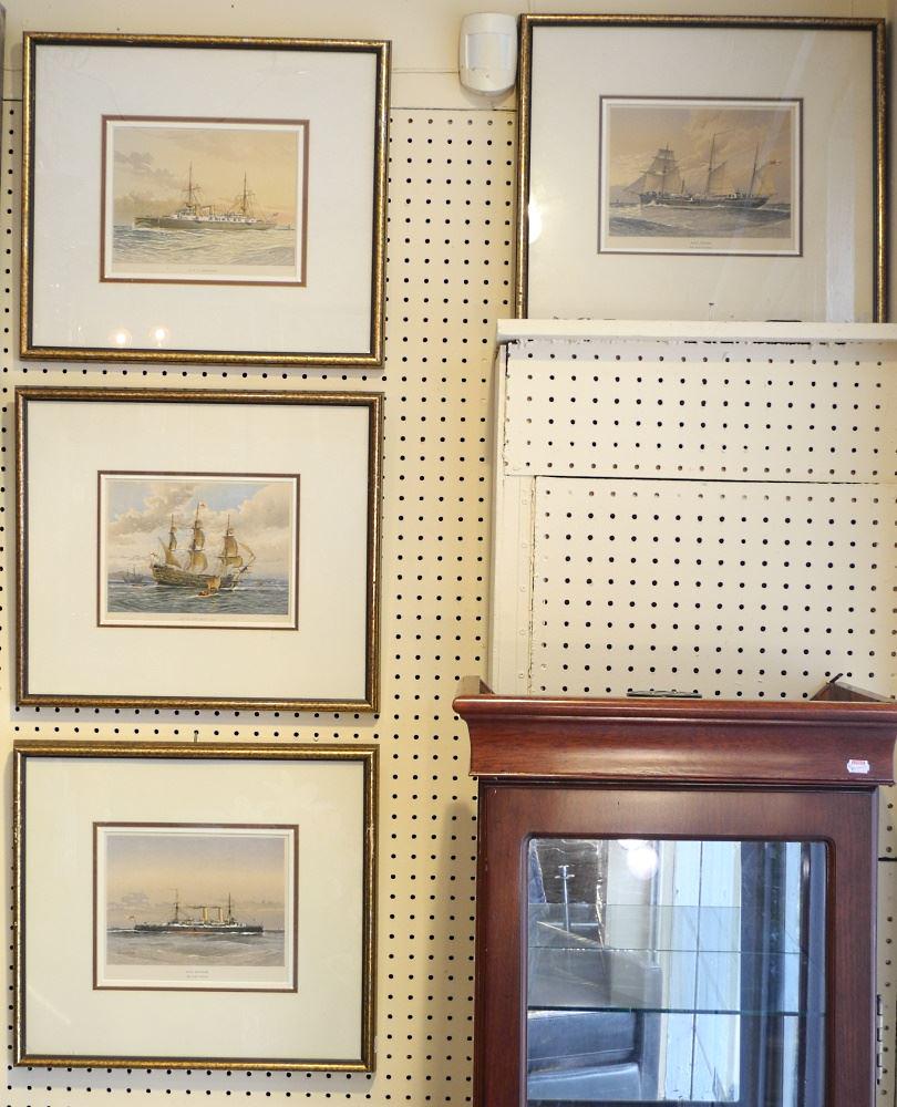 Set of 4 Coloured Lithographs After F. Mitchell, 6" x 9", "Vessels". (1 of 2)