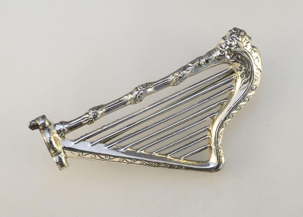 "Lang Sterling" Harp Brooch, 2 1/2" High, 5.98 Grams.: "Lang Sterling" Harp Brooch, 2 1/2" High, 5.98 Grams.