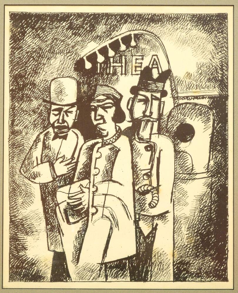 Lithograph Attributed to Maxwell Bates, 12" x 9 3/4", "Theatre", Acquired Estate Auction. (1 of 3)