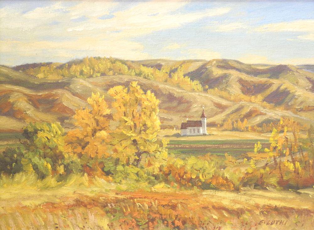 Oil on Canvas Signed E.(Ernest) Luthi, 11 1/4" x 15 1/2", "September in The Qu'Appelle Valley". (1 of 4)