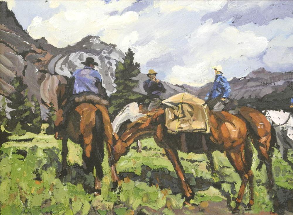 Acrylic on Canvas Signed Verso Ken Christopher, 18" x 24", "Horse Packing 1995". (1 of 5)