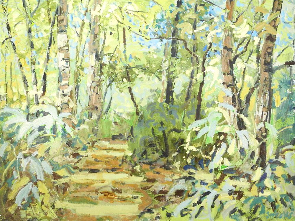 Acrylic on Canvas Signed (Brian) Simons, 29 3/4" x 39 3/4", Untitled- Verdant Landscape. (1 of 4)