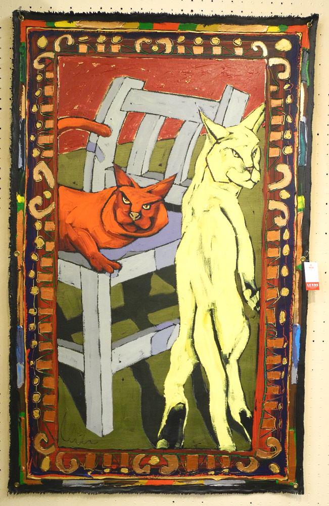 Mixed Media on Canvas Signed G. (Grant) Leier 1989 Verso, 48" x 30", "Unexpected Company", Unfr (1 of 11)