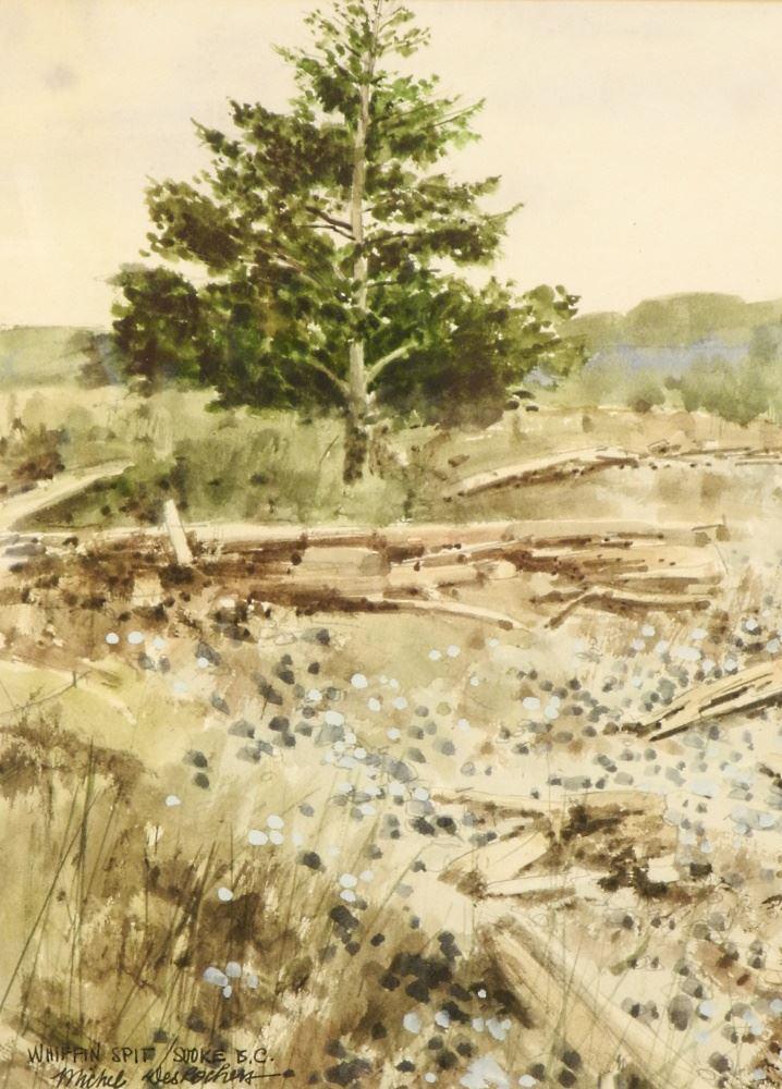 Watercolour Signed Michel DesRochers 9 3/8" x 7", "Whiffin Spit Sooke BC".: Watercolour Signed Michel DesRochers 9 3/8" x 7", "Whiffin Spit Sooke BC".