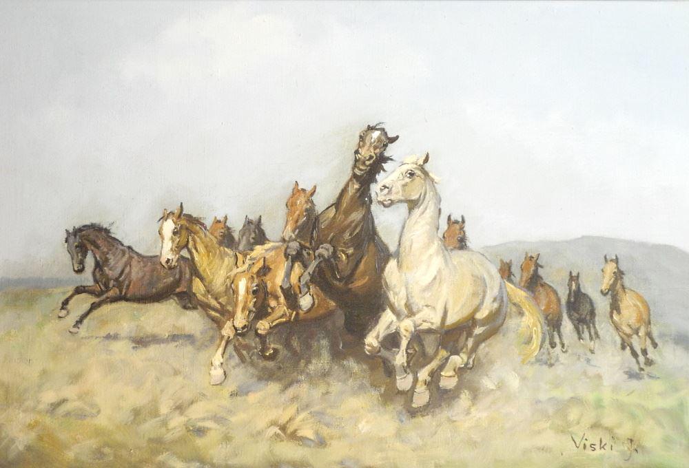 Oil on Canvas Signed Viski J.(Janos) 23 1/2" x 38 1/2".: Oil on Canvas Signed Viski J.(Janos) 23 1/2" x 38 1/2".
