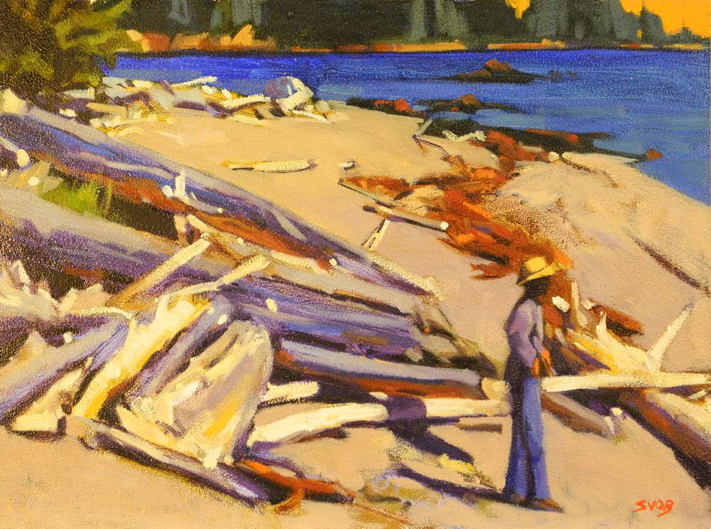 Oil on Board Signed Mike Svob, 12" x 16", "Charles Beach". (1 of 4)