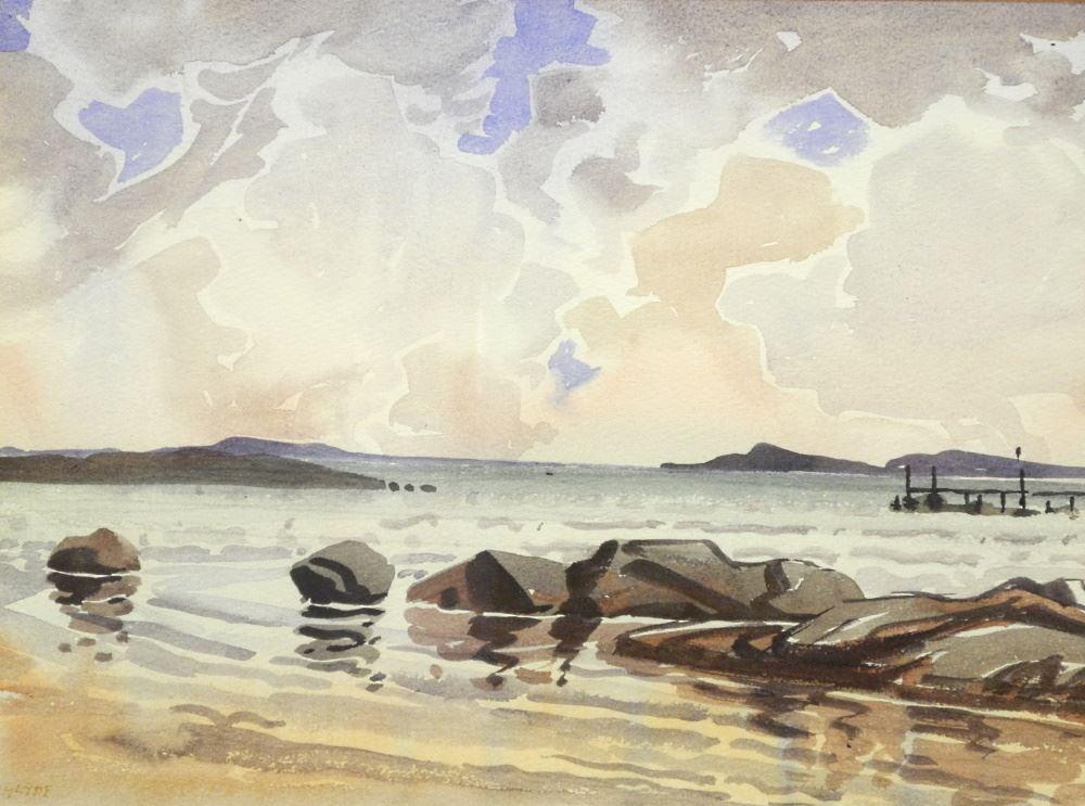 Watercolour Signed (Henry George) Glyde, 10" x 13 1/2", "Coastal Scene Low Tide". (1 of 4)
