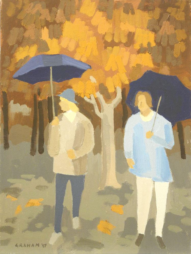 Oil on Canvas Signed Colin Graham, 16" x 12", "Autumn Walk". (1 of 4)