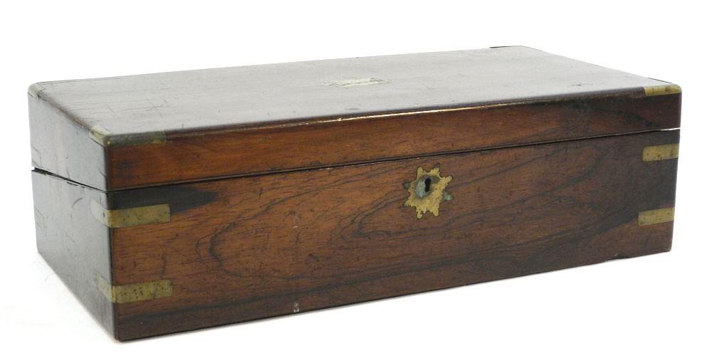 Brass Bound Rosewood Lap Desk, As Found/ Condition Noted, 19 3/4"L.: Brass Bound Rosewood Lap Desk, As Found/ Condition Noted, 19 3/4"L.
