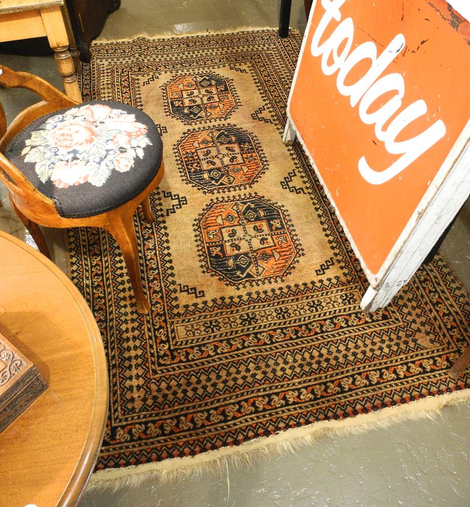 Afghan Wool Carpet, Approximately 6'8" x 3'11", Fringe Replaced. (1 of 2)