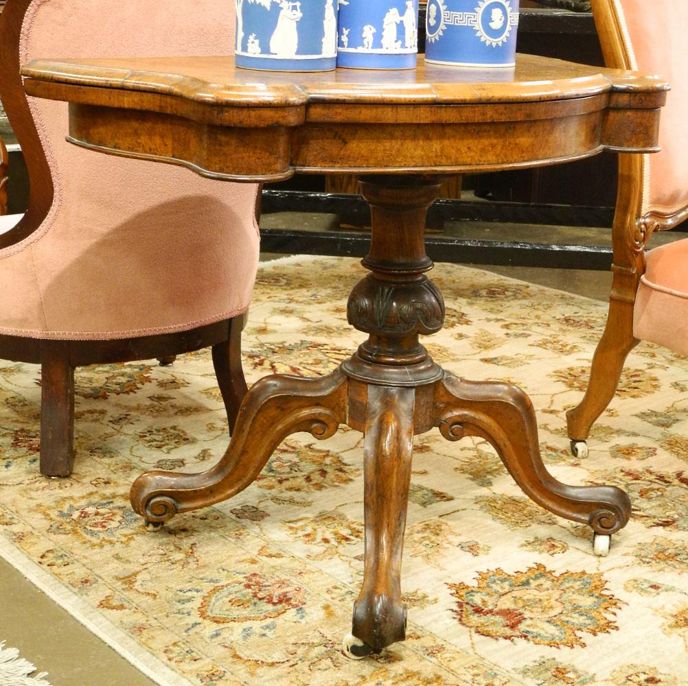 Victorian Burled Walnut Games Table, 28" High. (1 of 3)