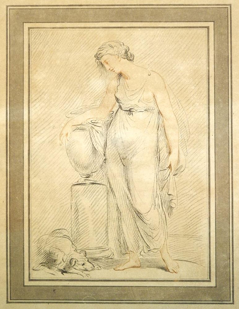 Coloured Engraving After Giovanni Battista Cipriani, Plate 12 1/2" x 9 7/8", "Lady with Hound". (1 of 2)