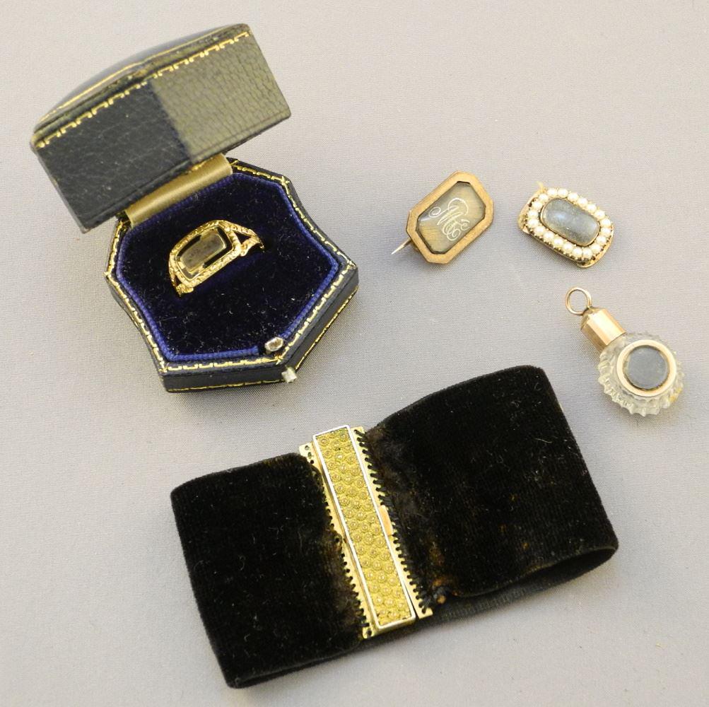 Collection of Glazed & Other Morning Jewellery Including Geo. 18K Ring, All As Found/ Condition No: Collection of Glazed & Other Morning Jewellery Including Geo. 18K Ring, All As Found/ Condition No