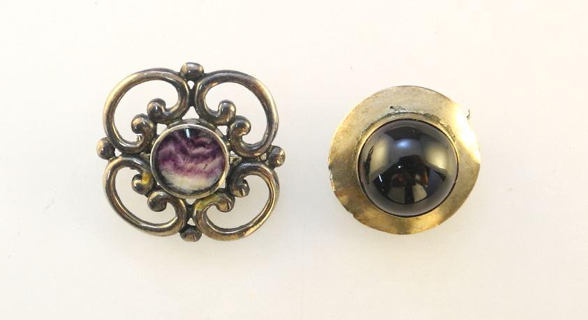 Hallmarked Silver Blue John Pin (7/8"W) & a Garnet Carbuncle Pin. (1 of 1)