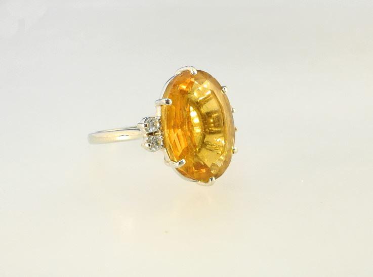 14K White Gold Rhodium Plated Citrine & Diamond Ring, TW:5.3 Grams (1 of 4)