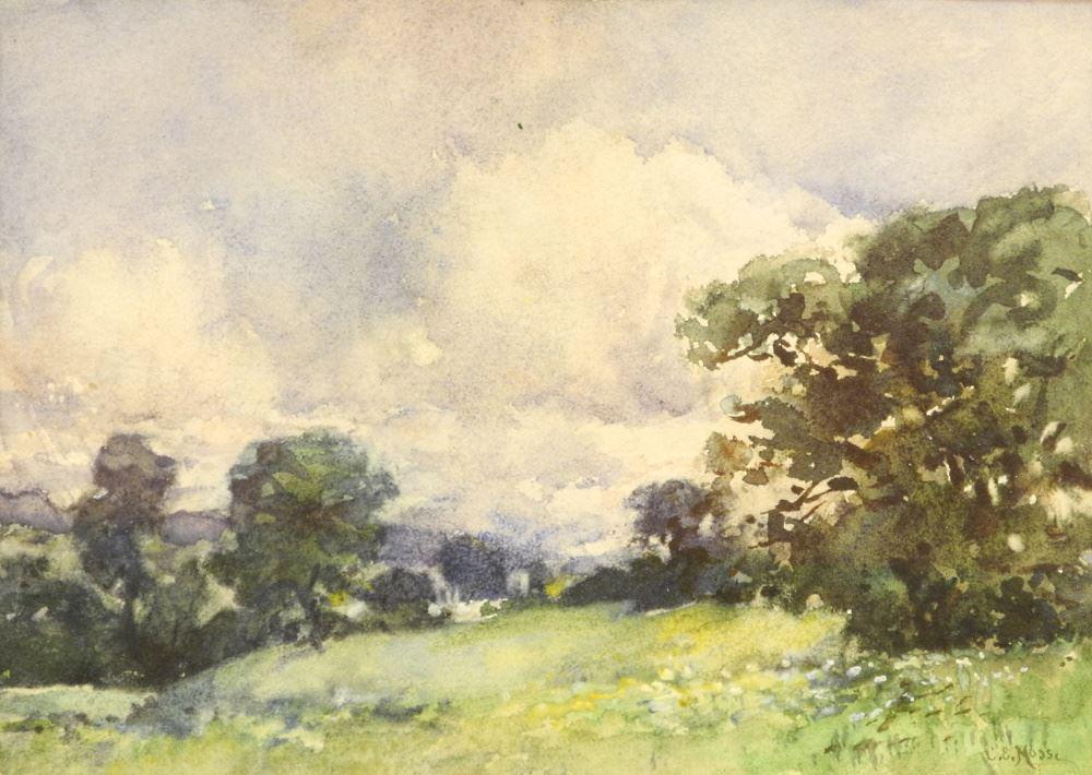 Watercolur Signed C.(Charles) E. Moss, 4 7/8" x 6 7/8", Untitled- Landscape. (1 of 3)