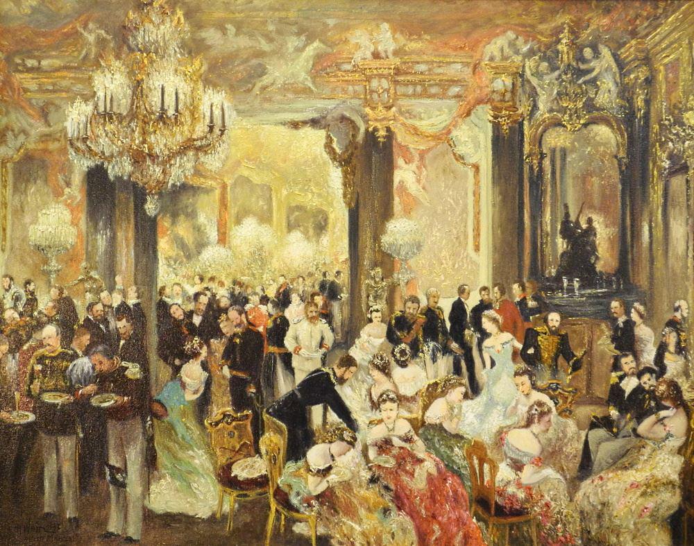 Oil on Canvas Signed A. Weir Nach Menzel 1967, 23 3/4" x 29 3/4", Untitled- Banquet Scene. (1 of 5)