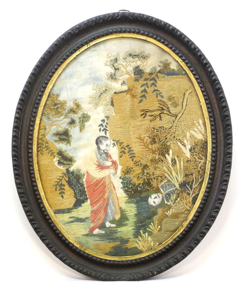 Georgian Silk Memento Mori Needlework, 13" x 10 1/8". (1 of 1)