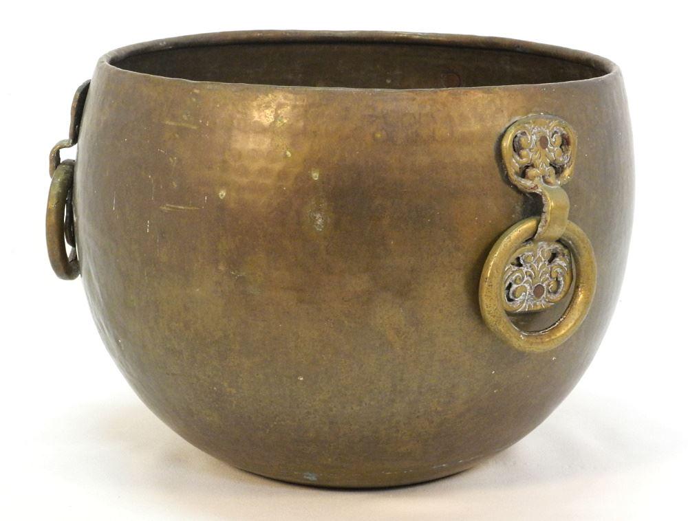 Antique Copper & Brass Large Hanging Planter, Hand Peened, 10" x 12 1/4" (1 of 2)