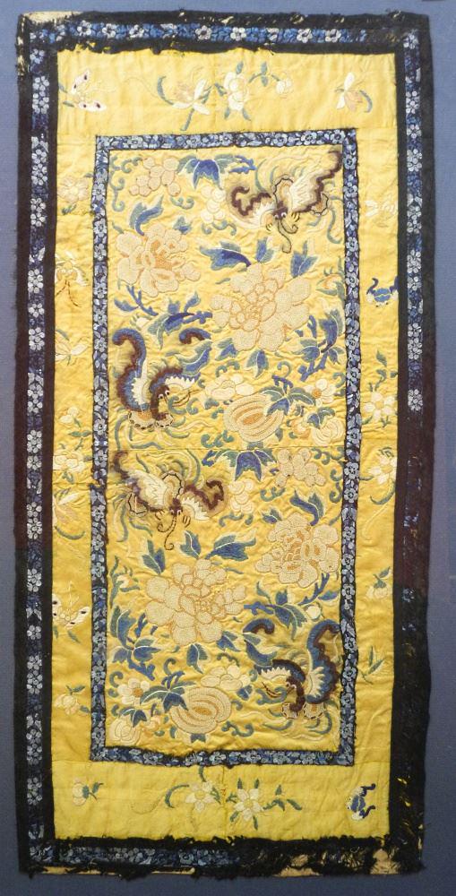 Qing Silk Embroidery Panel, Framed, 29 1/4" x 14 1/8". (1 of 2)