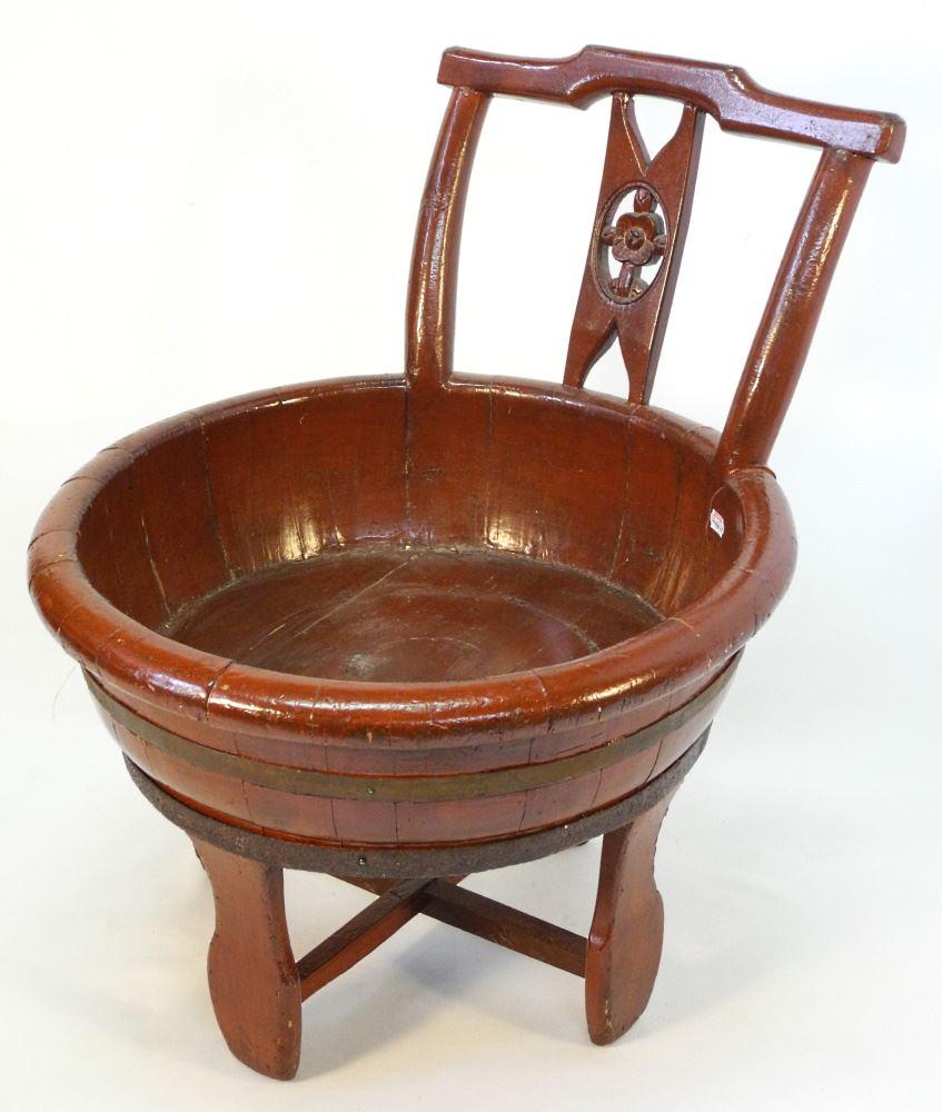 Chinese Scarlet Lacquer Commode Chair, 17 1/2" Diameter.: Chinese Scarlet Lacquer Commode Chair, 17 1/2" Diameter.