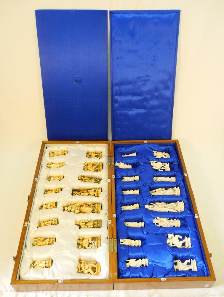 Ivory Chest Set, Case 26" Wide, King 6 1/4" High, No Export. (1 of 7)