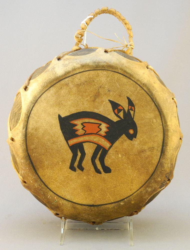 Wood & Hide Drum, Edge Monogrammed, 9 1/2" Diameter. (1 of 3)