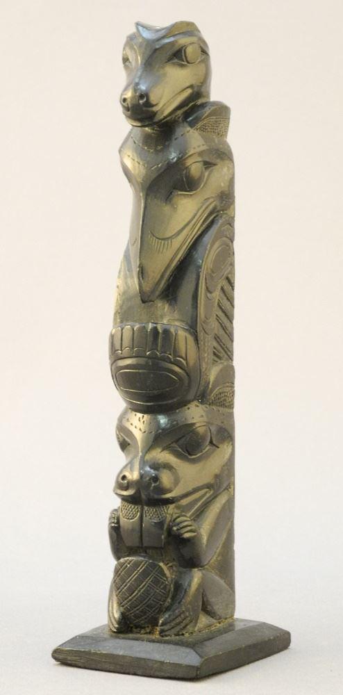 Argillite Model Totem Pole, Unsigned, 5 5/8" High. (1 of 3)